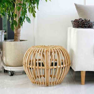 라탄 등나무 우드 원목 스툴 - 1인용 의자 인테리어 소형 디자인 원형 동그란