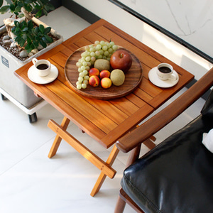마호가니 우드 원목 나무 폴딩 접이식 간이 테이블 2type 사각 원형 1인 2인 캠핑