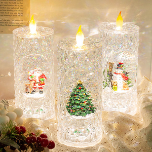 LED 크리스마스 미니 양초 캔들 투명 워터볼 오르골 3type 무드등 선물 탁상용